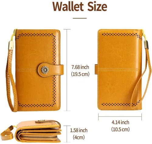 Vista 2 de CHANPINCL RFID - Carteras largas vintage para mujer seguras de gran capacidad de viaje con múltiples tarjetas Amarillo Clásico