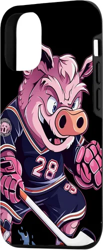 Vista 2 de iPhone 15 Pig Ice Hockey Player Hockey Stick Goalkeeper Case
