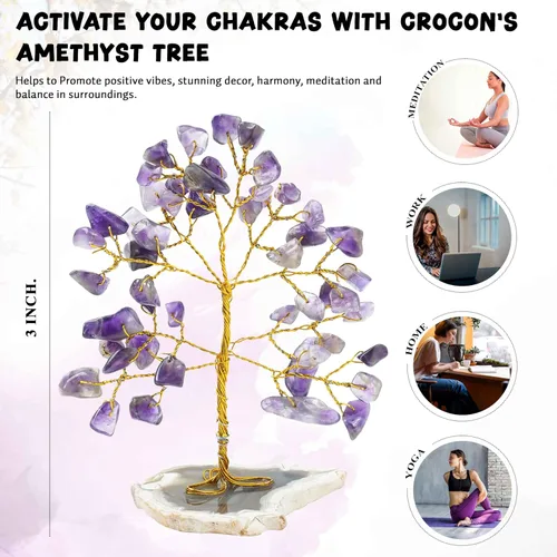 Vista 6 de Árbol de la vida de amatista y cristal de citrino, árbol de la vida de chakras, árbol de piedras preciosas, base de geoda, árbol de dinero, bonsái