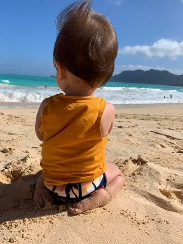 Vista 8 de Cheeky Cloth Pañal de natación reutilizable de talla única (palmas de atardecer)