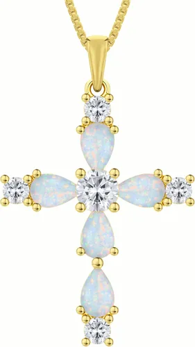 Vista 38 de YL Collar de cruz de plata de ley 925 con colgante de piedra natal religiosa para mujer
