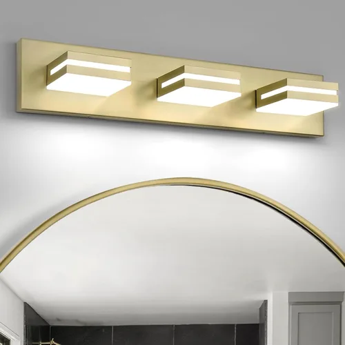 Vista 14 de OKELI Lámpara LED de tocador de baño de 3 luces, accesorios de iluminación de pared de baño modernos dorados sobre espejo (3CCT, 3000K-6000K)