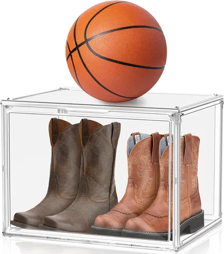 Vista 12 de 1 Pack Clear Shoe Storage Boxes Stackable, Large Sneaker Organizer with Acrylic Magnetic Door, Plastic Drop Front Shoe Containers for Men up to