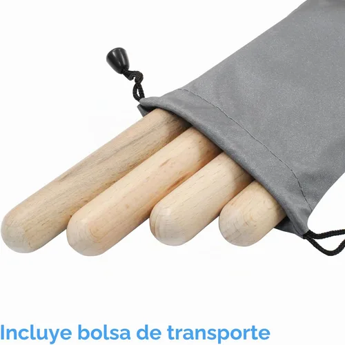 Vista 3 de Piutouyar Paquete de 6 palos de ritmo de 8 pulgadas, clavos de madera natural, juego de instrumentos de percusión musical con una bolsa