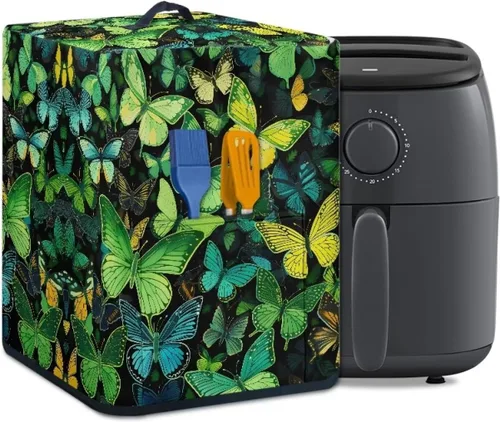 Vista 40 de Air Fryer Oven Dust Cover with Handle and Pocket, Easy Cleaning Electric Appliance Cover, Brown Flower Flor marrón (Brown Flower)