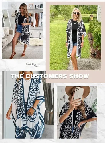 Vista 5 de Dokotoo Womens 2023 Fashion Print Kimono Tassel Casual Cardigan Loose Cover up