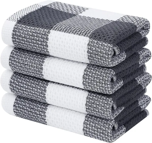 Vista 10 de Homaxy Paquete de 6 paños de cocina 100% algodón, 12 x 12 pulgadas, negro y rojo Negro & rojo