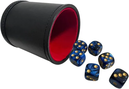 Vista 14 de Juego de dados de cuero sintético, coctelera de dados de fieltro para Yahtzee/Farkle/Bar Party Dados, incluye dados de punto de 0.630 in