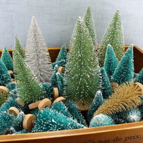 Vista 5 de Mini árbol de pino, 8 piezas de mini árboles de Navidad, árboles de nieve artificial, árboles de sisal, pino nevado, adorno de fiesta de Navidad