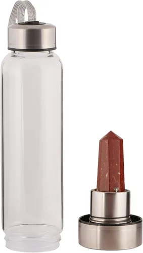 Vista 10 de GEMHUB Botella de agua de cristal Botella de elixir de cristal con varita de piedras preciosas de aventurina Cristal de aventurina verde