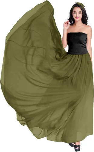 Vista 2 de V28 Falda larga de chifón elástica hasta el tobillo estilo retro para mujer Verde militar