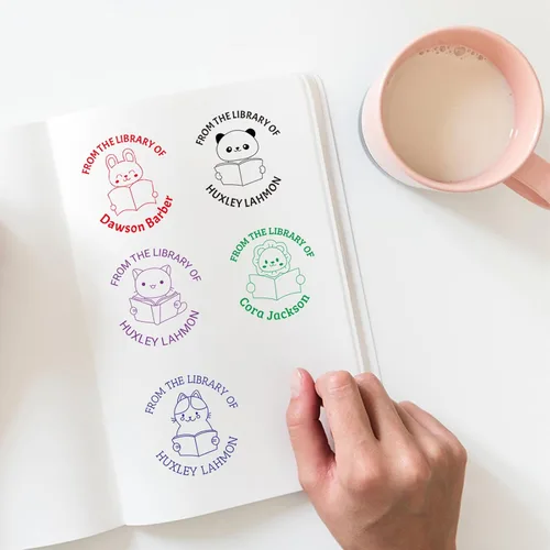 Vista 5 de Sello de libro, sello de libro personalizado para biblioteca, hasta 9 diseños con 5 colores de tinta (sello de libro de animales)