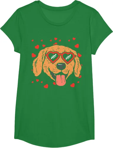 Vista 87 de Golden Retriever cara corazón gafas día de San Valentín perro regalo camiseta Negro