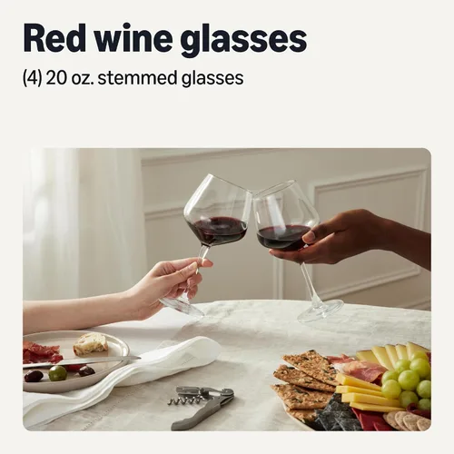 Vista 2 de Amazon Basics Juego de 4 copas de vino tinto con tallo de vidrio transparente de 20 onzas, diseño clásico para cenas diarias, bodas y fiestas, aptas