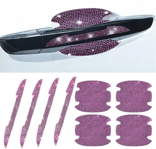 Vista 11 de 8 piezas de pegatinas protectoras con diamantes de imitación para manija de puerta de auto, protector de entrada de puerta de auto con adornos