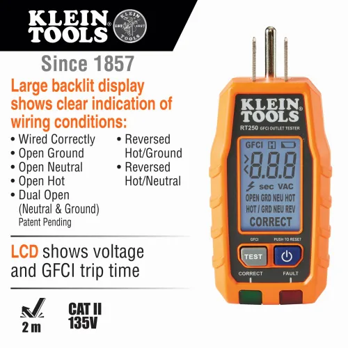 Vista 5 de Klein Tools 69355 Multímetro digital Premium Kit de prueba eléctrica con probador de voltaje sin contacto, probador de receptáculos, cables de prueba