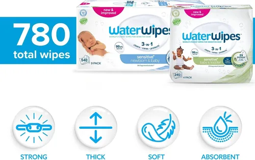 Vista 2 de WaterWipes Paquete de 540 unidades originales (9 paquetes) y toallitas texturizadas limpias, 240 unidades (4 paquetes), sin plástico, 99.9%