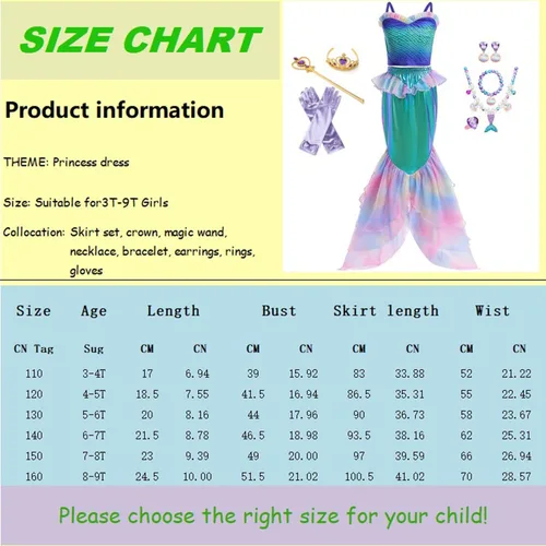 Vista 7 de ZALOORIY Disfraz de Sirenita para niñas, disfraz de princesa Ariel con accesorios