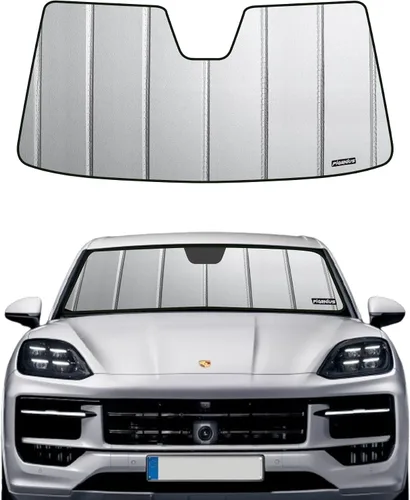Vista 8 de Pigenius Parasol de parabrisas para Porsche Cayenne 2004-2018, acabado plateado metálico