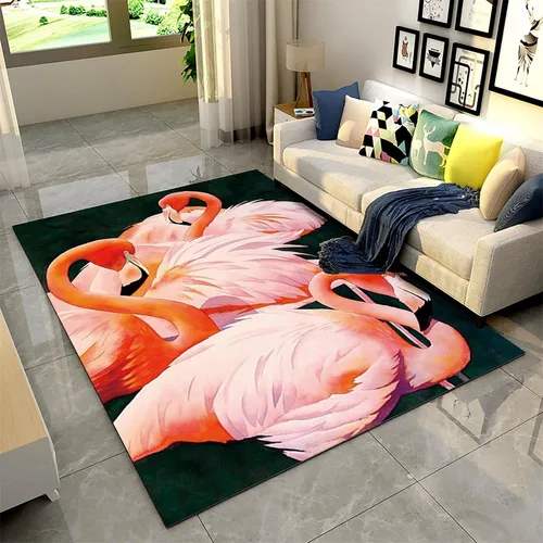 Vista 4 de Alfombra de área de flamenco rosa, 3 x 4 pies, diseño de flamenco rojo tropical, antideslizante, no desprende pelo y de fácil cuidado, tapetes