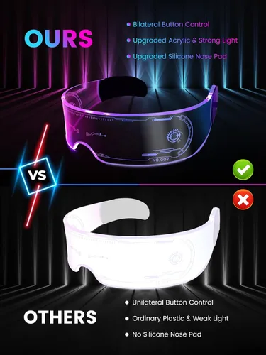 Vista 3 de ownmysty Alien Costume Light Up LED Glasses Rave Outfits for Women Men Cyberpunk Tech Gadgets Neon Cosplay Festival Paty
