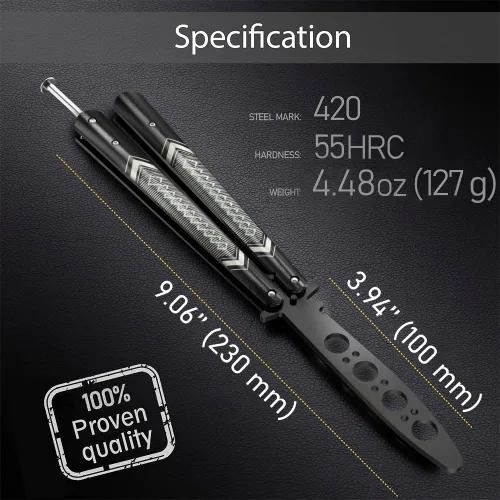 Vista 3 de GOOD WORKER Entrenador de Mariposa - Práctica Balisong Cuchillos de Mariposa NO Reales NO Hoja Afilada - Diseño Genial - Mariposa Negra Sin Brillo