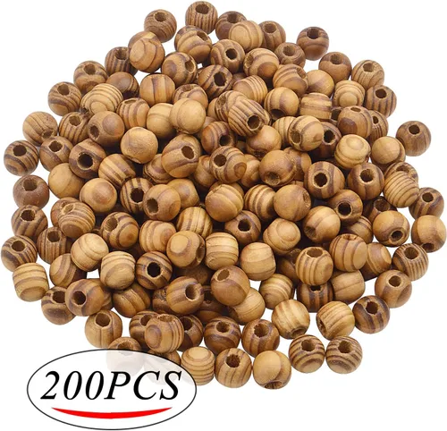 Vista 2 de Cuentas de madera natural, 200 piezas de 0.472 in redondas, agujero grande (0.177 in) para decoraciones de bricolaje