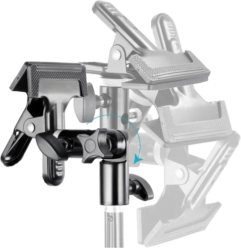 Vista 3 de 2 soportes de abrazadera de metal resistente con soporte de luz de 5/8 pulgadas, abrazadera reflectora con agujero para paraguas y montaje