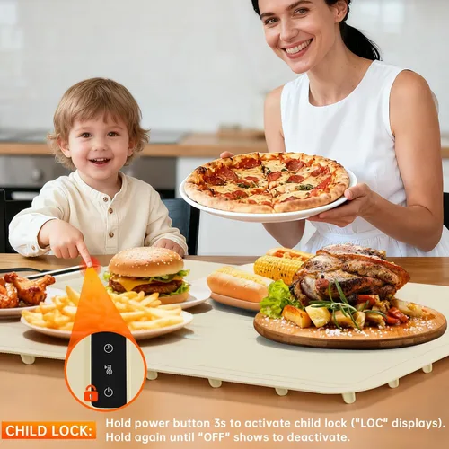 Vista 7 de Tapete de calentamiento para alimentos extra grande: bandejas de calentamiento eléctricas de 24 x 16 pulgadas para fiestas de bufets, calentadores