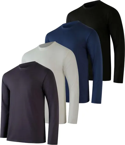 Vista 56 de Real Essentials Paquete de 4 unidades: camiseta de manga larga para hombre Dry Fit, disipa la humedad, protección solar FPU 50+ contra rayos