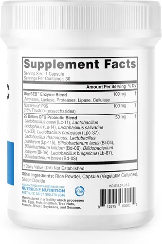 Vista 3 de Suplemento probiótico ProbioticX para mujeres y hombres por NutraOne - Probióticos para la salud digestiva y el apoyo inmunológico* (30 cápsulas)