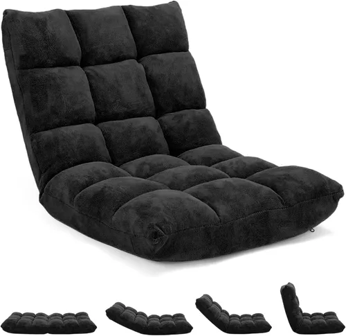 Vista 9 de Sofá de suelo de 14 posiciones, sofá plegable para juegos, cojines cómodos y marco de acero de estudio, cama ajustable en ángulo, sofá reclinable