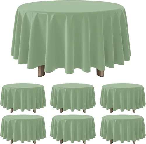 Vista 12 de 3 manteles color beige de 84 pulgadas para mesas redondas, mantel desechable de plástico marfil, mantel impermeable color crema para cumpleaños