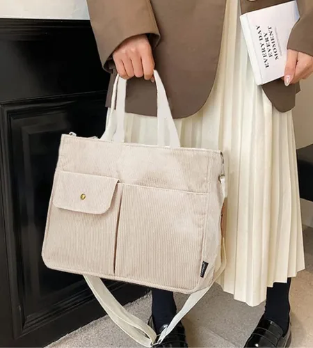 Vista 2 de Bolso de mano de pana para mujer, bolso de mano, bolso universitario, bolsa de viaje, bolsa cruzada, bolsa de mensajero, bolso de mano 2023