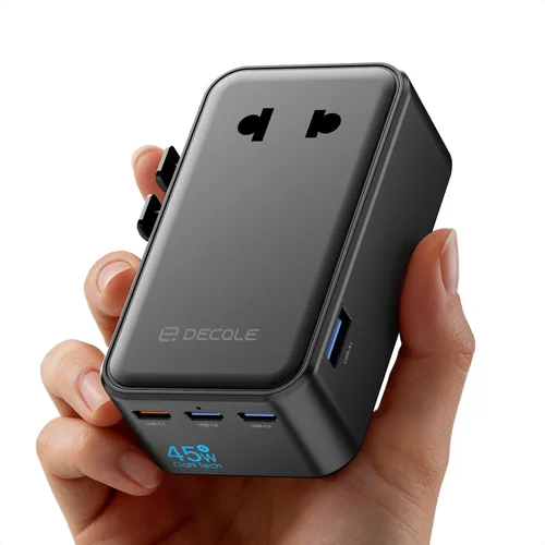 Vista 22 de Adaptador de viaje universal, adaptador de enchufe de viaje internacional con 2 puertos USB-C y 2 puertos USB-A, con toma de corriente AC adicional