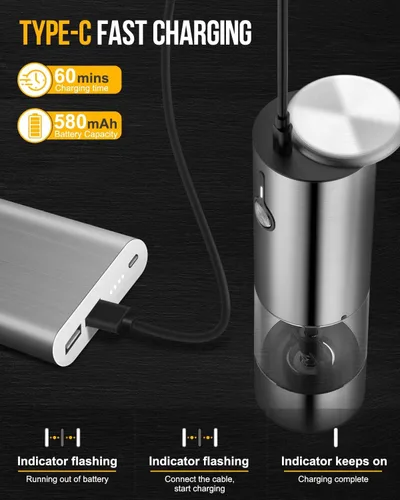 Vista 2 de [Gran capacidad mejorada de 2.33 oz] Juego de 2 molinillos eléctricos de Plateado