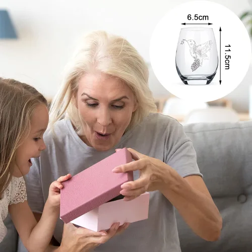 Vista 7 de Geiserailie Copas de vino sin tallo de colibrí, vidrio sin tallo, rama de Navidad, taza de té, exquisitos regalos para mujeres, amigos, hombres