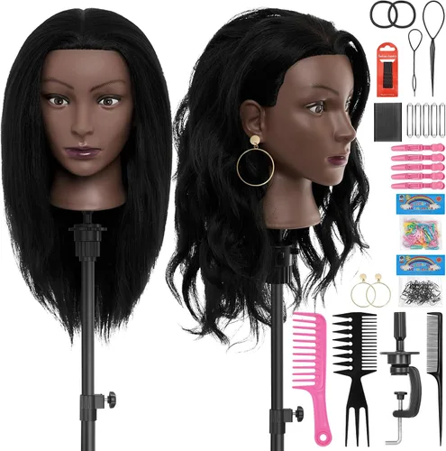 Vista 13 de Cabeza de maniquí de 16" con cabello para entrenamiento de peluquería y peinado