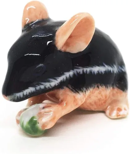 Vista 3 de WitnyStore Pequeña figura de ratón negro de 1¾ pulgadas de largo, hecha a mano, hecha a mano, de cerámica, rata, roedor, animales, porcelana