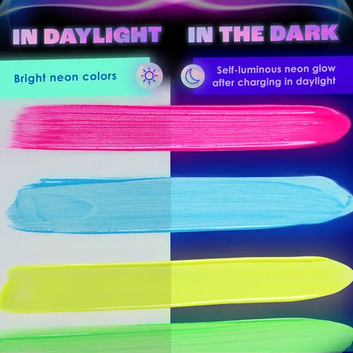 Vista 7 de neon nights, pintura que brilla en la oscuridad luminiscente fosforescente pintura autoluminosa - Juego de 8