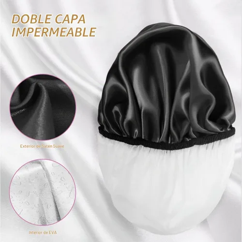 Vista 5 de Aquior Gorro de ducha extra grande para hombres, satén EVA de doble capa, impermeable, reutilizable, para mujeres, cabello largo