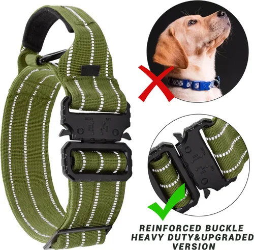 Vista 6 de Collar táctico para perro, collar ajustable de nailon reflectante para perro con mango de control, hebilla de metal resistente para perros medianos