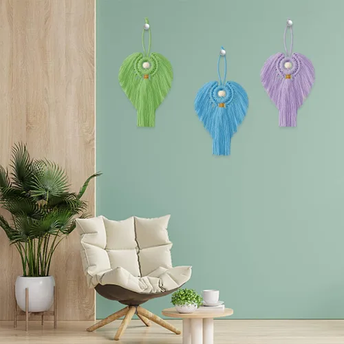 Vista 7 de FREEBLOSS Juego de 3 coloridos macramé de ángel, adorno colgante de ángel, decoración bohemia para colgar en la pared, kit de regalo para mamá