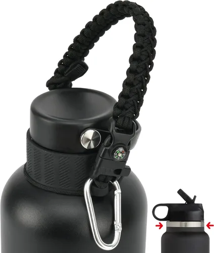 Vista 30 de Asa de cuerda de paracaídas para botellas Hydroflask 2.0 de boca ancha y estándar, con nuevo soporte de anillo de seguridad, 12oz - 64oz
