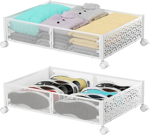 Vista 17 de Contenedor de Almacenamiento Debajo de la Cama con Ruedas, Organizador de Cajones de Almacenamiento para Zapatos Debajo de la Cama, Contenedores