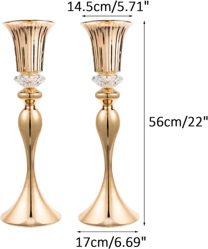 Vista 6 de Jarrones dorados de 22 pulgadas para centros de mesa, 2 jarrones de trompeta altos de metal, centros de mesa de recepción de boda, jarrón de flores