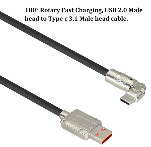 Vista 8 de Cable USB C tipo C, cable de silicona de carga rápida tipo C, macho a USB A macho, con rotación de 180°, carga rápida Ca-ble compatible con Sam-Sung