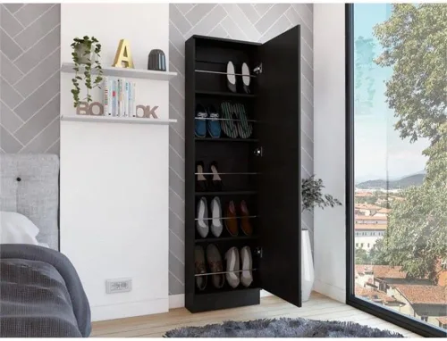 Vista 3 de Tuhome Leto XL - Zapateros de madera para dormitorio, fáciles de montar, color negro Wengue Negro