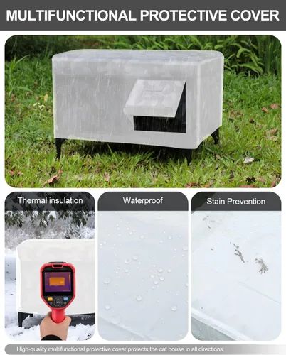 Vista 7 de Casa calefaccionada para gatos para exteriores, soportes de doble cámara, 100% resistente a la intemperie y extremadamente aislada, refugio elevado