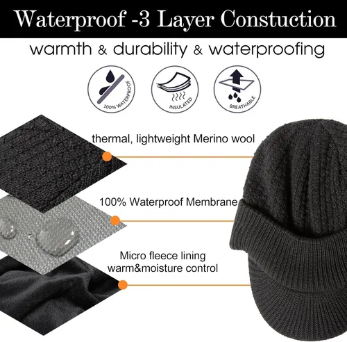 Vista 2 de LXLXXL 50% lana merinolana impermeable todo tipo de clima gorro forro polar